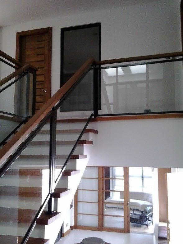 Stair Clear Tempered Glass with Wrought Iron Frame