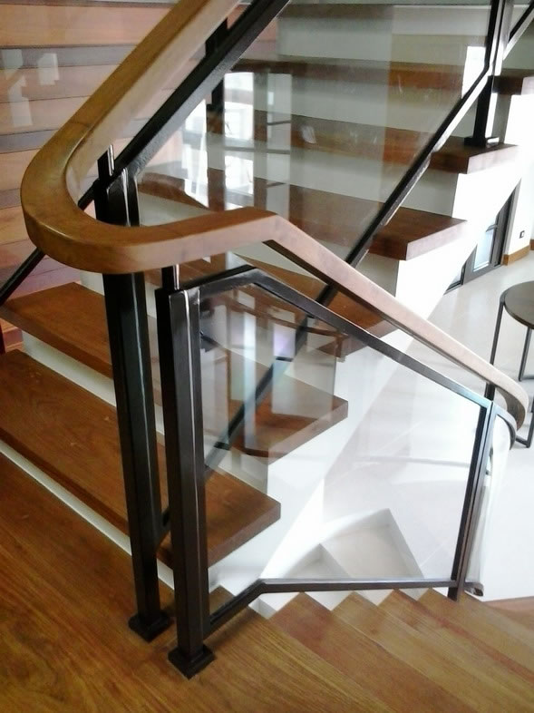 Stair Clear Tempered Glass with Wrought Iron Frame