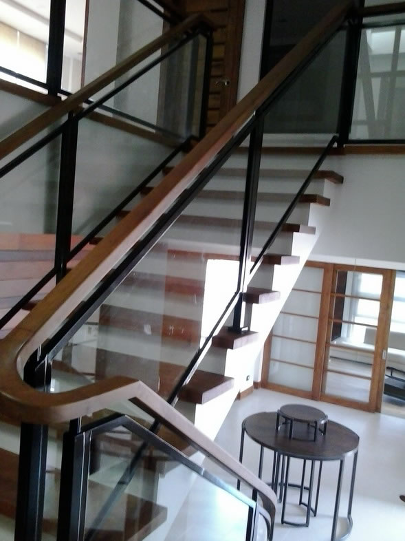 Stair Clear Tempered Glass with Wrought Iron Frame