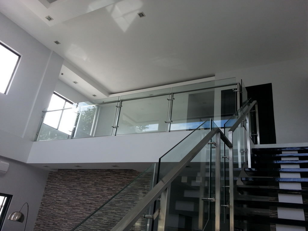 Glass Stair Railing in Stainless Frame Hairline