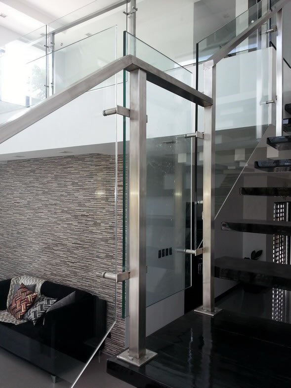 Glass Stair Railing in Stainless Frame Hairline