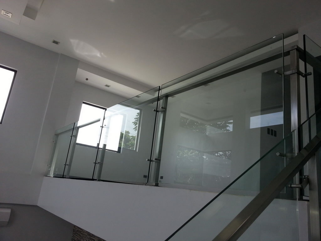 Glass Stair Railing in Stainless Frame Hairline