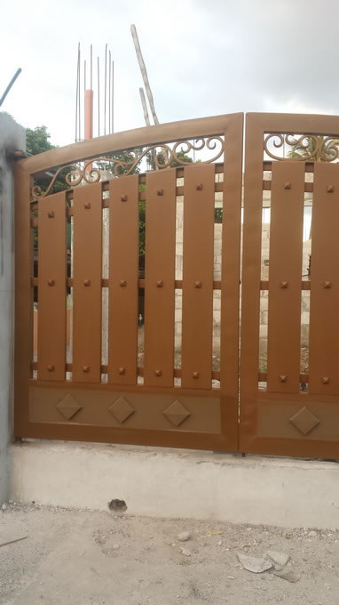 Wrought Iron Gate Wood Finish