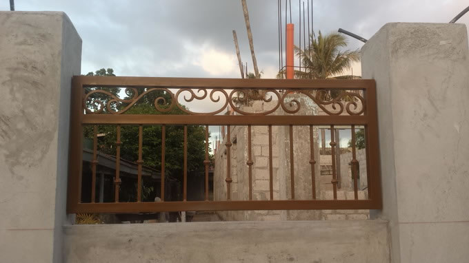 Wrought Iron Gate Wood Finish