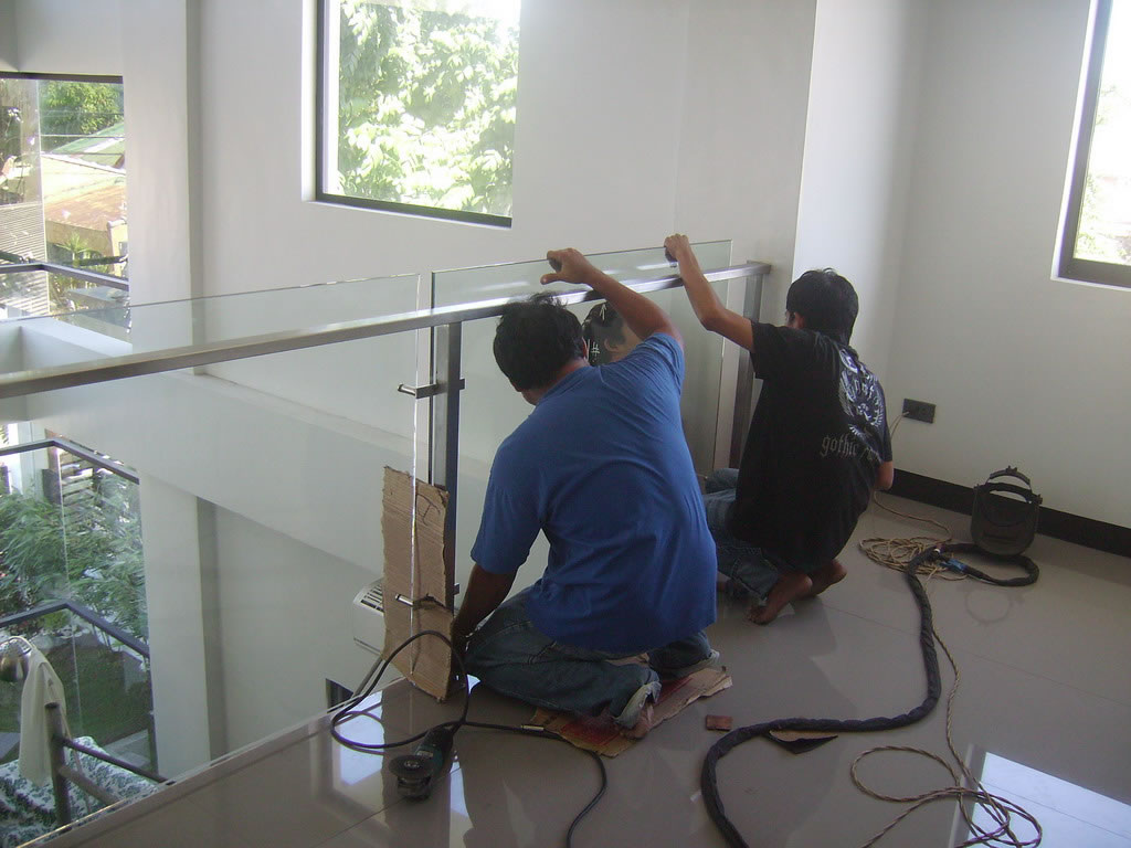 Glass Stair Railing in Stainless Frame Hairline