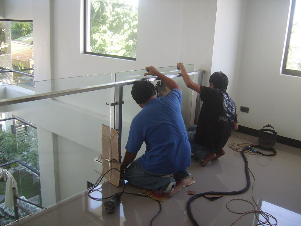 Glass Stair Railing in Stainless Frame Hairline