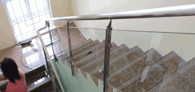 Glass Stair Railing in Stainless Frame And Hand Rail Philippines